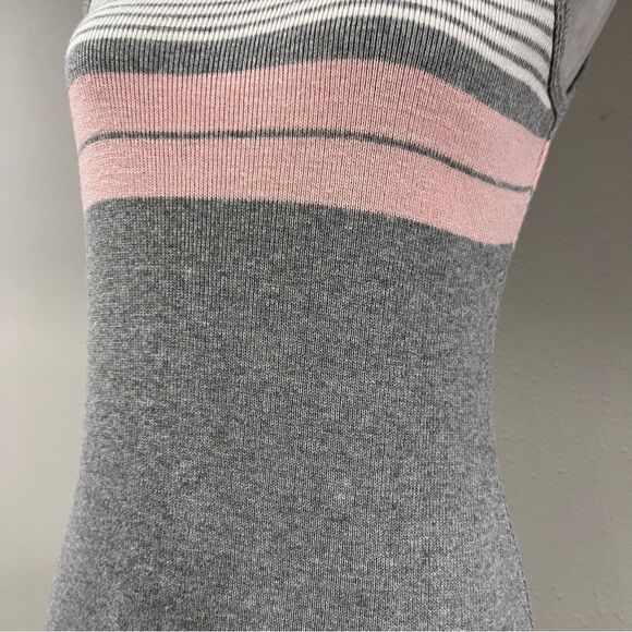 Gray and Pink Striped Sleeveless Sweater Dress - Picture 3 of 11